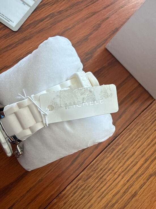 MICHELE Womens Tahitian Watch 39mm Silver, Stainless Steel, White Silicone Strap - Picture 9 of 16